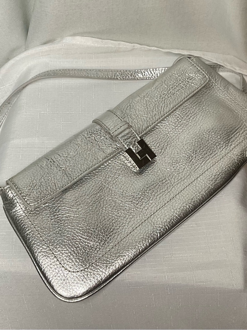 Lambertson Truex Silver Metallic Leather Shoulder Bag